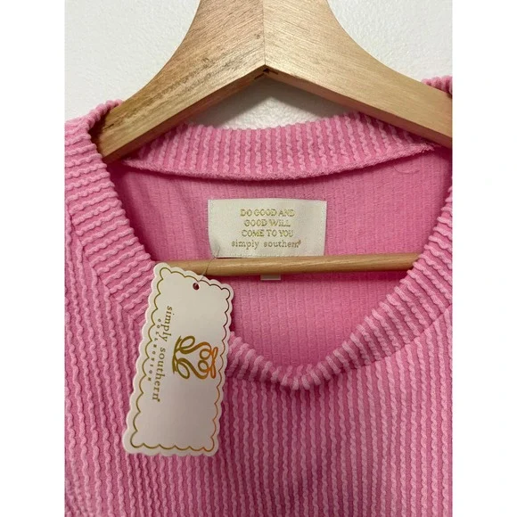 Simply Southern Urban Ribbed Knit Ruffled Sleeve Top – Blush – Size Medium –NWT - Picture 3 of 5